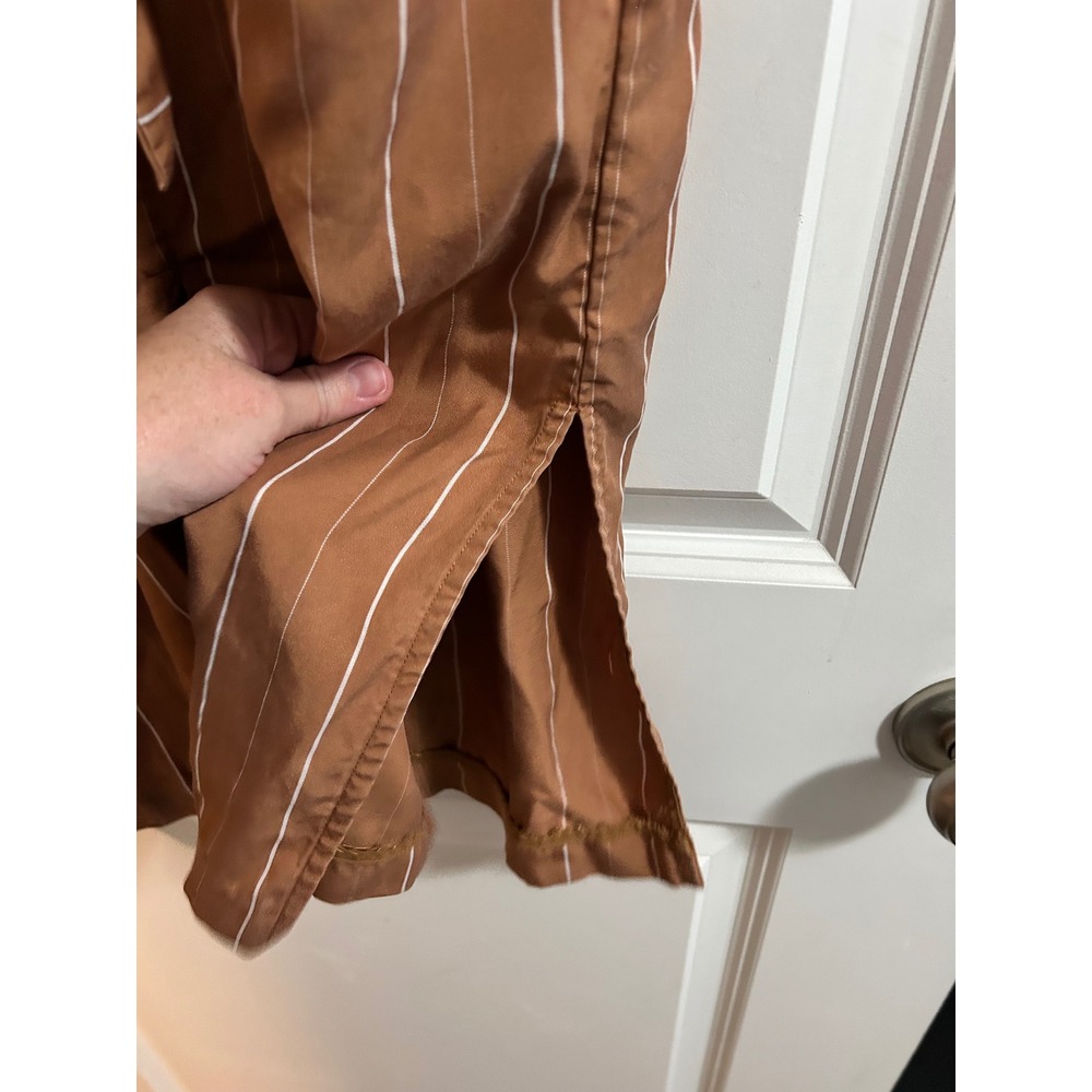 Sancia Women's Brown Striped Tie Front Midi Dress with Pockets Size S - Picture 4 of 7